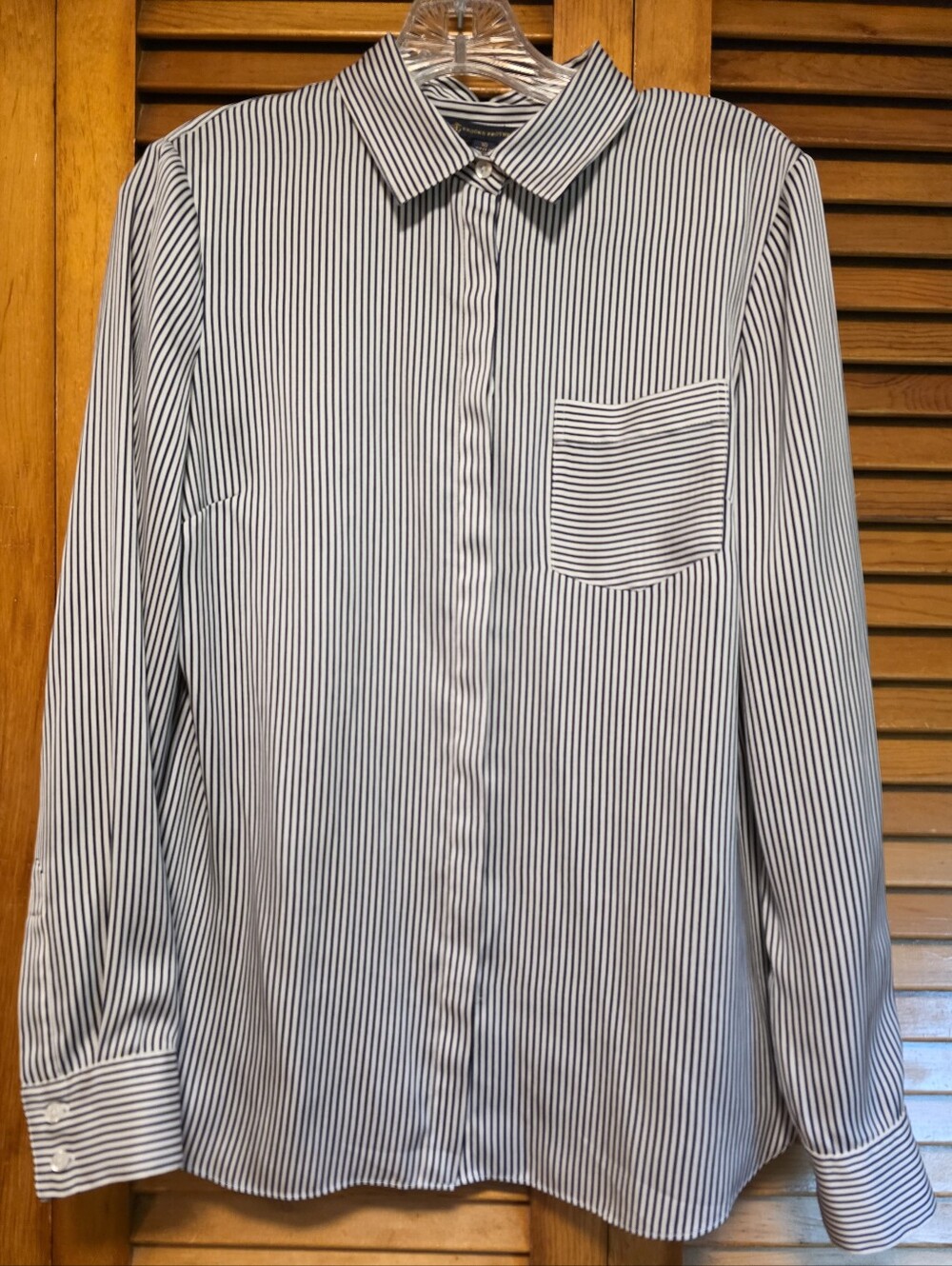 Brooks Brothers Navy Blue White Pinstripe Long Sleeve Blouse Top Women's Size 10